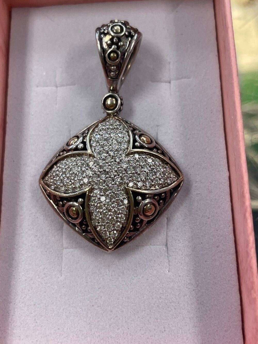 John Hardy Pave Diamond Pendant 18k Gold 925 Sterling Silver - PPSKN (369044)